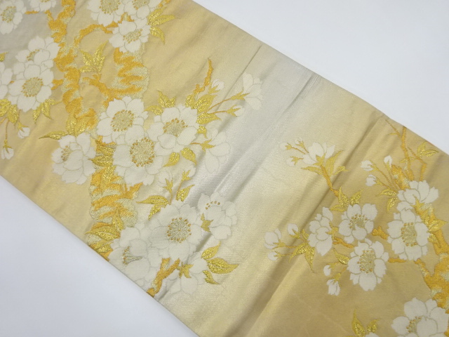 JAPANESE KIMONO / ANTIQUE FUKURO OBI / SILK / WOVEN SAKURA